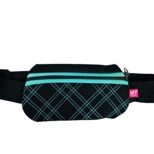 Black and Teal Plaid Neoprene Sport Fanny Pack